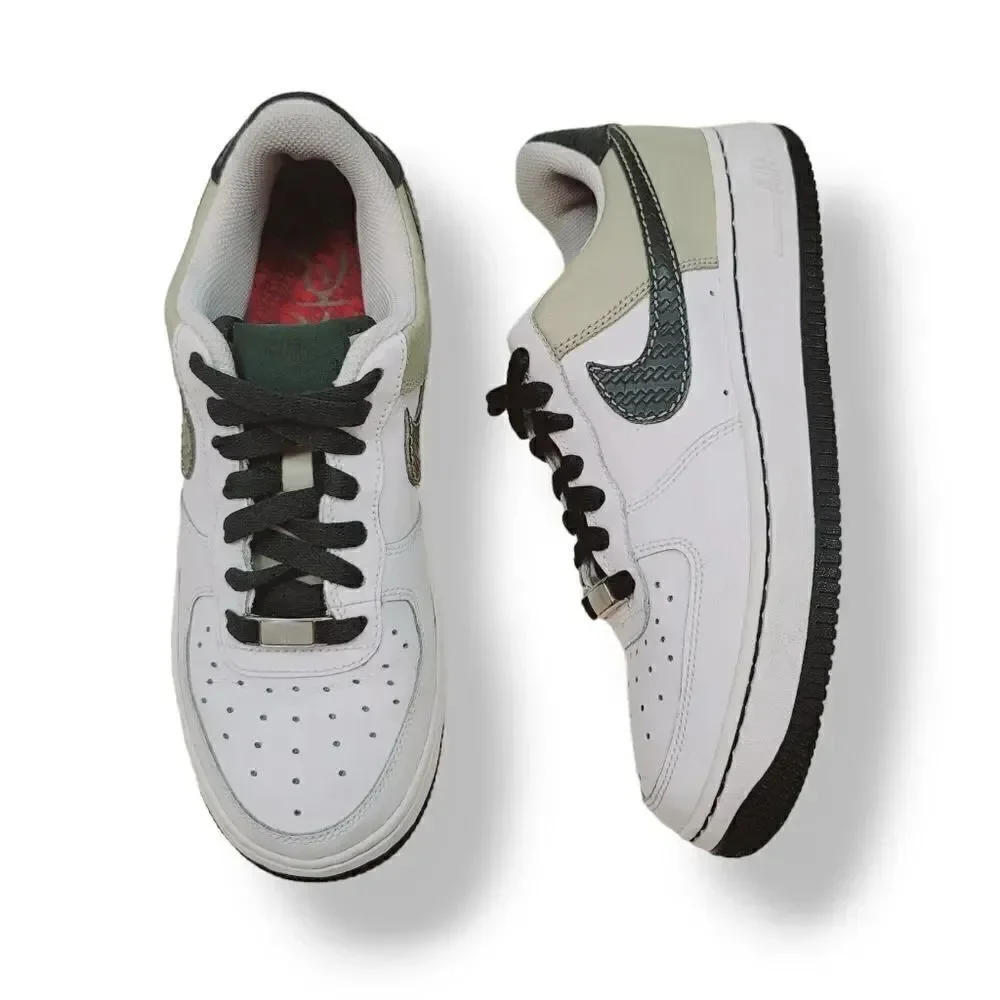 Vintage Y2K Nike Air Force 1 '07 White Dark Army Green Tweed 314192-132 Y5.5/ W7